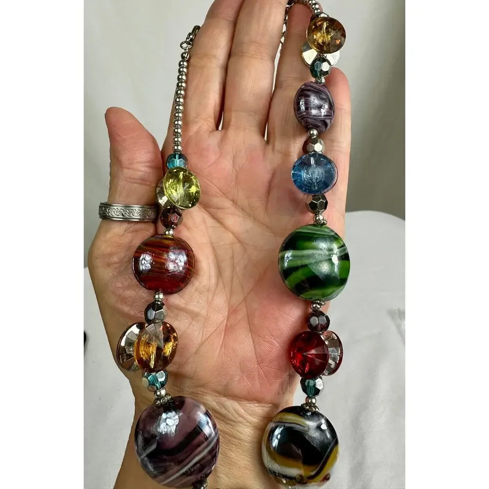 Artisan Lampwork Glass Statement Necklace Multicolor Beaded 18